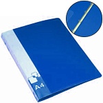 Папка 4 кольца " Бюрократ " А4 27мм синяя, пластик 0,7мм, бумажная вставка во внешний кармашек