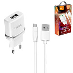 Зарядное устройство сетевое " FaisON " HC12 белый, 2,4A, 2 USB, пластик, кабель micro USB, 1м