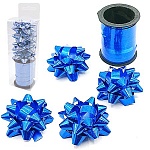 Набор для упаковки подарков: бант звезда 6см 4шт + лента 10м голография, синий, пластиковая упаковка, европодвес