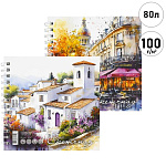 Скетчпад, белая бумага 100г/м2, 195*195мм, 80л, спираль, без линовки, обложка - матовый ламинарованный картон, перевертыш, " Феникс " Акварель