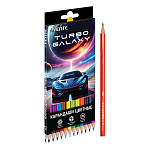 Карандаши цветные деревянные Turbo Galaxy 12цв " deVente " 2М шестигранные, картонная упаковка, европодвес