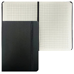 Записная книжка А6 80л. кожзам Soft Touch, клетка, верт.резинка, черная