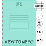 Тетрадь с пластиковой обложкой спираль А4 80л клетка " Hatber " NEWtone Pastel Мята, офсет, перфорация, 1 дизайн в коробке