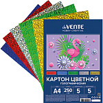 Картон цветной А4 голографический, 5л 5цв " deVente " 250г/м2, пакет, европодвес