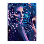 Картина алмазная " Lori " 30*40см Девушка в неоне, полное заполнение, основа с цветной схемой, комплект квадратных страз, стилус, лоток для страз, сухой клей, холст без подрамника с клеевой основой