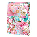 Пакет бумажный " Мир открыток " 22*31*10см Сердца, шары, конфеты и розы, ламинированный