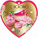 Бирка для букетов и подарков " Праздник " 065 С любовью! Кексы, цветы, чашки, 96*96мм, фольга золотая