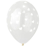 Шар латексный шелкография 14"/36см Кристалл Сердца белые