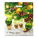 Пакет Новогодний ПЭ " Интерпак " с вырубной ручкой ПВД, 40*47см 45мкм Новогодняя увертюра