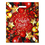 Пакет Новогодний ПЭ " Интерпак " с вырубной ручкой ПВД, 38*47см 60мкм Конфетти