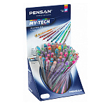 Ручка шариковая " Pensan " My-Tech Mix Colored 8цв в ассортименте, 0,7мм, толщина письма 0,5мм, игольчатый пишущий узел, прозрачный корпус, чернила на масляной основе, цвет колпачка соответствует цвету чернил, дисплей