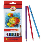 Карандаши " Koh-i-Noor " акварельные Рыбки 12цв, шестигранные, деревянные, картонная упаковка, европодвес