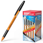 Ручка шариковая " Erich Krause " R-301 Orange Stick&Grip черная 0,7мм, толщина письма 0,35мм, шестигранная, резиновый держатель, оранжевый корпус, картонная упаковка