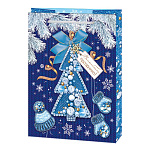 Пакет Новогодний бумажный " Мир открыток " 13,5*18*6см Волшебного праздника! Елка, варежки, шапка, ламинированный