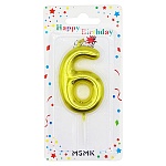 Свеча для торта цифра " KWELT " 6, золотая, 6 " 4*6*1см, на палочке, картонный блистер 5,8*15,7*1см, европодвес