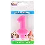 Свеча для торта цифра " Миленд " Ярко-розовая 1 8-14см, картонный блистер, европодвес