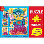 Пазлы " Рыжий кот " 3в1 Собери своего персонажа. Монстры 24 элемента 21,5*30см, картонная упаковка 25*17,5*4,3см