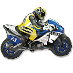 Шар фольгированный фигурный 12"/30см Мотоциклист синий, крепится с помощью розетки на палочку (в комплект не входят)