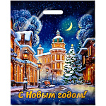 Пакет Новогодний ПЭ " Интерпак " с вырубной ручкой ПВД, 38*47см 60мкм Аллея огней