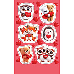 Наклейки " Мир открыток " 0-11 А6 Зверята с сердечками, без отделки