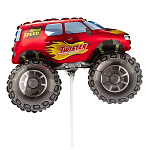 Шар фольгированный фигурный 14"/35см Внедорожник красный, крепится с помощью розетки на палочку (в комплект не входят)