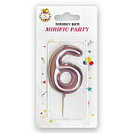 Свеча для торта цифра " KWELT " 6, розовая, 6*4*1см, на палочке, картонный блистер 14*7*1,5см, европодвес