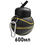Бутылка для воды складная " KWELT " 600мл, Basketball, силикон, трубочка, карабин