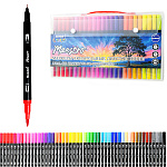 Набор аквамаркеров " Mazari " Maestro 48 цвета двусторонние, кистевидный/капиллярный наконечник, акварельные, ПВХ упаковка, европодвес