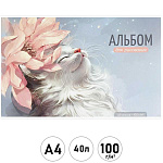 Альбом А4 40л " Феникс " Кот и цветок, на скобе, обложка- мелованный картон, сплошной глянцевый УФ-лак, блок- офсет 100г/м2