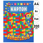 Картон цветной А4 мелованный, золото+ серебро, 8л 8цв " Проф-Пресс " Мозаика, 200г/м2, склейка