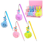 Ручка шариковая " Basir " Зайчик пушистик, синяя 0,5мм, толщина письма 0,25мм, цветной корпус, колпачок со съемным брелком, дисплей