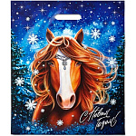 Пакет Новогодний ПЭ " Интерпак " с вырубной ручкой ПВД, 40*47см 45мкм Метелица