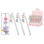 Ручка шариковая " Basir " Медвежонок, синяя, 0,5мм, толщина письма 0,25мм, прозрачный пластиковый корпус, съемный брелок на цепочке- бусинки с фигуркой