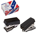 Степлер-мини №10 на 10л " Attomex " 30скоб пластиковый, встроенный антистеплер, один режим скрепления скоб, глубина закладки бумаги 20мм, металлический механизм подачи скоб, черный, картонная упаковка