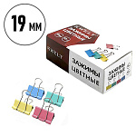 Зажимы " KWELT " цветные 19мм 12шт/уп, картонная упаковка