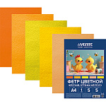 Фетр цветной " deVente " А4 5л 5цв 1мм Hobby creative, Оттенки желтого, жесткий, пластиковый пакет, европодвес