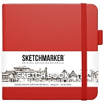 Блокнот для зарисовок " Sketchmarker " 12*12см 7БЦ на резинке 80л Красный, обложка - ПВХ, плотность 140г/м2, блок- слоновая кость, сшивка, ляссе, держатель для ручки