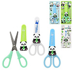 Ножницы детские " Basir " 13,5см Панда с пластиковыми ручками, ассорти, фигурный пластиковый чехол, блистер, 3 дизайна