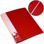 Папка 4 кольца " Бюрократ " А4 27мм красная, пластик 0,7мм, бумажная вставка во внешний кармашек