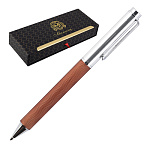 Ручка шариковая " Manzoni " Agrigento синяя 1мм, поворотный механизм, металлический серый корпус, серебро, картонный футляр