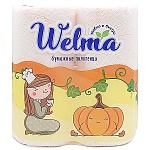 Полотенца бумажные 2-слойные " Welma " 2 рулона со втулкой, 50л, 14м, белые, 100% целлюлоза, 21,8*22см, с перфорацией, h=22см, d=4,5см, с принтом