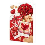 Открытка " Мир открыток " 2-01 Вместо 1000 слов, Букет роз, сердца, 251*194мм, фольга, рельеф, текст