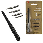 Набор для каллиграфии 5 предметов: 4 остроконечных пера, прямой деревянный держатель, блистер, европодвес