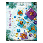 Пакет Новогодний ПЭ " Интерпак " с вырубной ручкой ПВД, 38*47см 60мкм Подарки