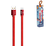 Кабель сетевой USB - Type-C " FaisON " K-35 Push красный, плоский, 1м, 2А, ткань