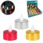 Свеча светодиодная " KWELT " 3*3*2см ассорти 3 цвета (Золото, серебро, красный), батарейки в комплекте, картонная упаковка 23*15,5*5см