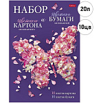 Набор цветной бумаги и картона А4 20л " Hatber " Нежность лепестков (цветной мелованный картон 10л; цветная мелованная бумага 10л), в папке