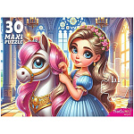 Пазлы " Рыжий кот " Макси. 30элементов Милая принцесса с единорогом 30*21,5см, картонная упаковка 25*17,5*4,2см