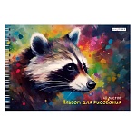 Альбом А4 40л спираль " Эксмо " Енотик, обложка - мелованный картон, матовая ламинация, выборочный УФ-лак, блок- офсет 120г/м2