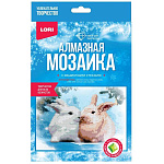 Картина алмазная " Lori " 15*20см детская Кролики, частичное заполнение, основа с цветной схемой, комплект квадратных страз, стилус, лоток для страз, сухой клей, подставка